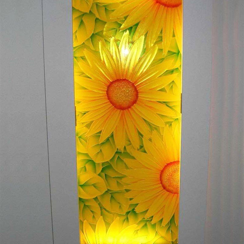 定制钢化雕刻工艺术玻璃玄关隔断门芯吊顶天花打灯罩向日葵金灿灿