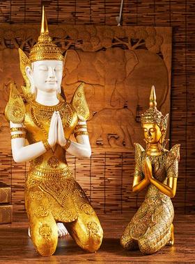 东南亚迎宾跪佛摆件泰式风格饭厅会所酒店大堂装饰禅意树脂工艺品