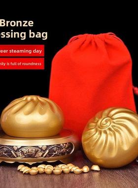 蒸蒸日上小福包摆件纯黄铜小笼包子客厅办公室书房装饰品包赚包赢