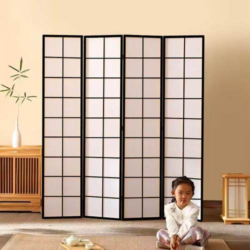 日式屏风隔断禅意实木质移动折屏简约现代客厅酒店樟子格摄影道具