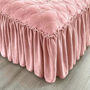 A类牛奶绒夹棉床裙单件冬季加绒加厚床罩珊瑚绒床单床围保暖防滑