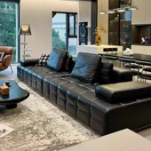 斯帝罗兰劳伦斯真皮沙发组合简约现代高端原版 黑色直排客厅大中小