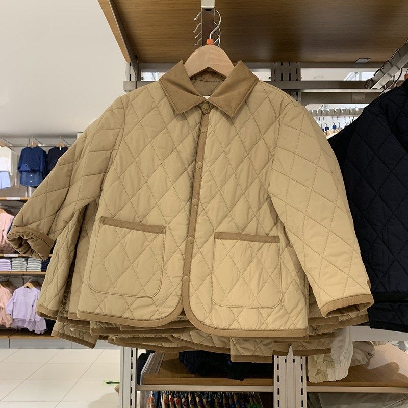 日单童装男童女童秋冬绗缝衬衫式茄克棉服外套菱形夹克棉衣471392