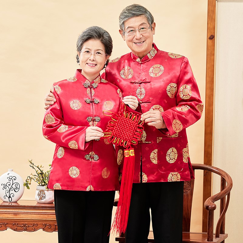 中老年情侣装爷爷奶奶80岁大寿生日过寿唐装男秋冬外套老人婚礼服