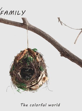 田园森系干草树枝苔藓圆形鸟屋鸟屋庭院挂饰场景布置摆件草编装饰