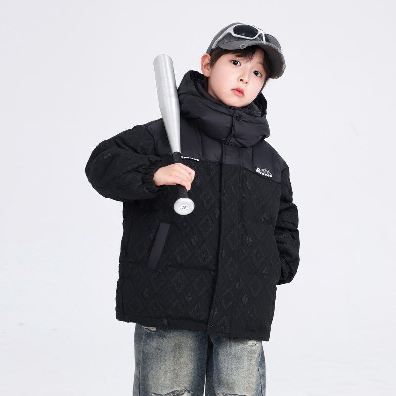 男童冬装短款加厚拼接免洗羽绒服2025新款中大儿童冬季防寒外套潮