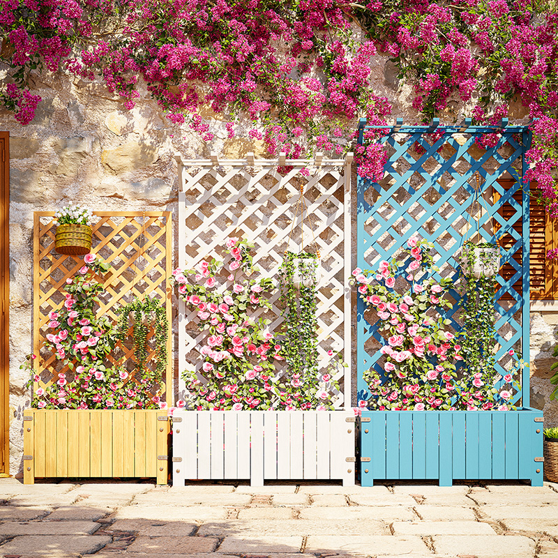 防腐木花箱花架户外隔断网格庭院阳台种植箱栅栏室外围栏攀爬藤架
