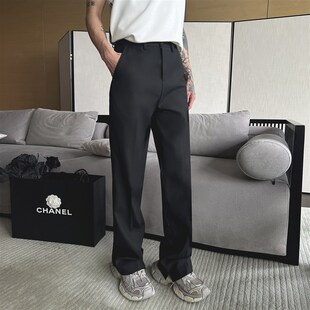 子上男装 小众高级感黑色宽松直筒显高显瘦垂感开叉拖地西裤男潮