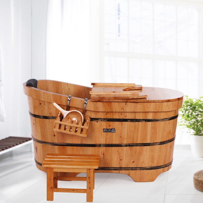 香柏木熏蒸带盖沐浴桶成人家用商业桑拿汗蒸桶洗澡盆浴缸木质加厚