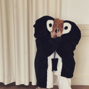 卡通企鹅亲子睡衣男女大人儿童秋冬季连体2023新款珊瑚绒小孩加厚