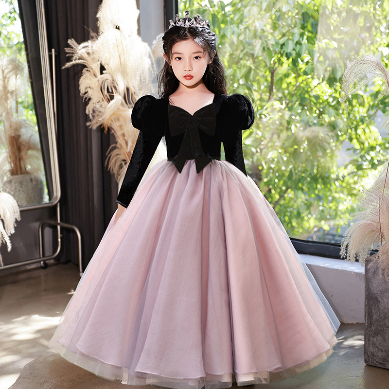 女童生日公主裙高端花童小女孩主持人礼服儿童钢琴表演演出服秋冬