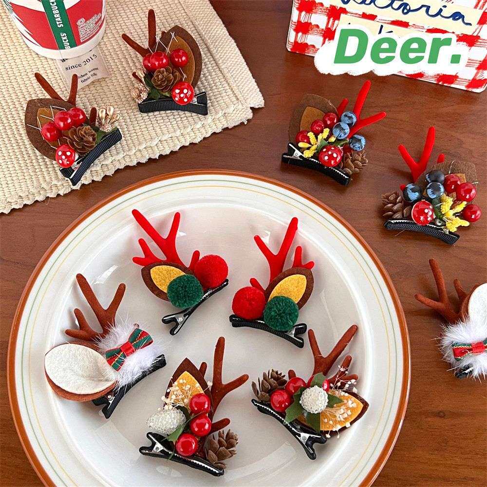 新款圣诞节发饰发夹少女心鹿角侧边刘海夹发卡森系仙美麋鹿鸭嘴夹