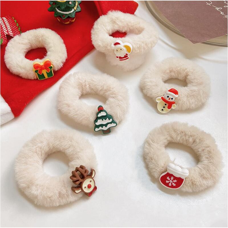 新款圣诞毛绒发圈圣诞节发饰网红ins发绳卡通麋鹿头绳圣诞节礼物