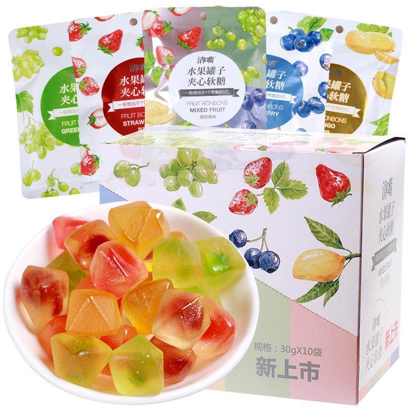 新日期清Q嘴水果罐子夹心水果软糖橡皮糖混合水果糖喜糖休闲网红