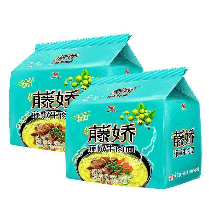 统一方便面整箱藤娇袋装藤椒牛肉面味五合一泡面速食食品夜宵