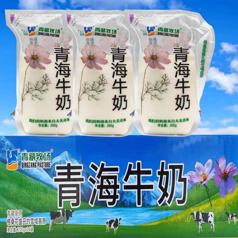 青海纯牛奶 青藏牧场格桑花透明袋纯牛乳高原生态奶源200克*16袋