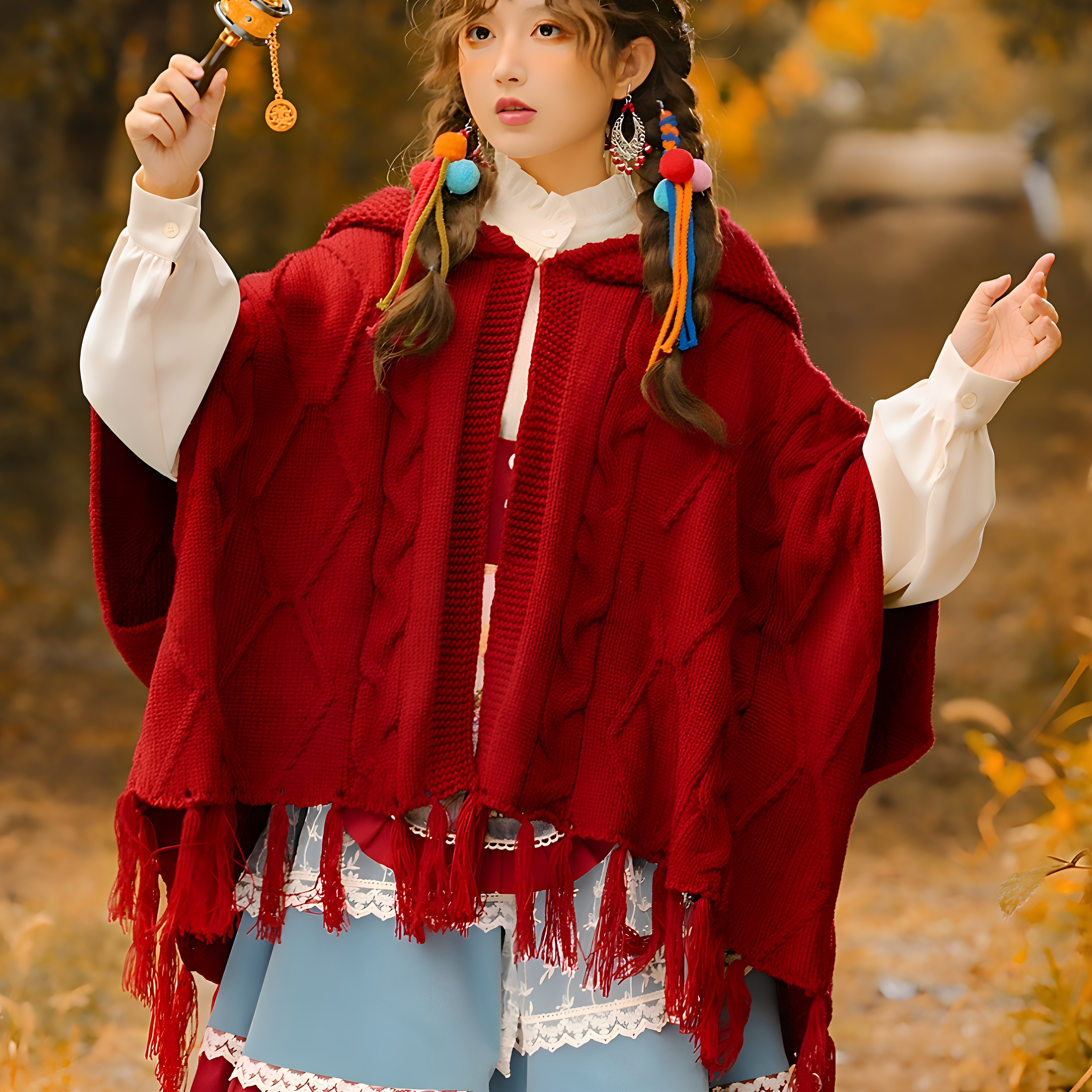 童话序曲洛丽塔红色针织斗篷披肩