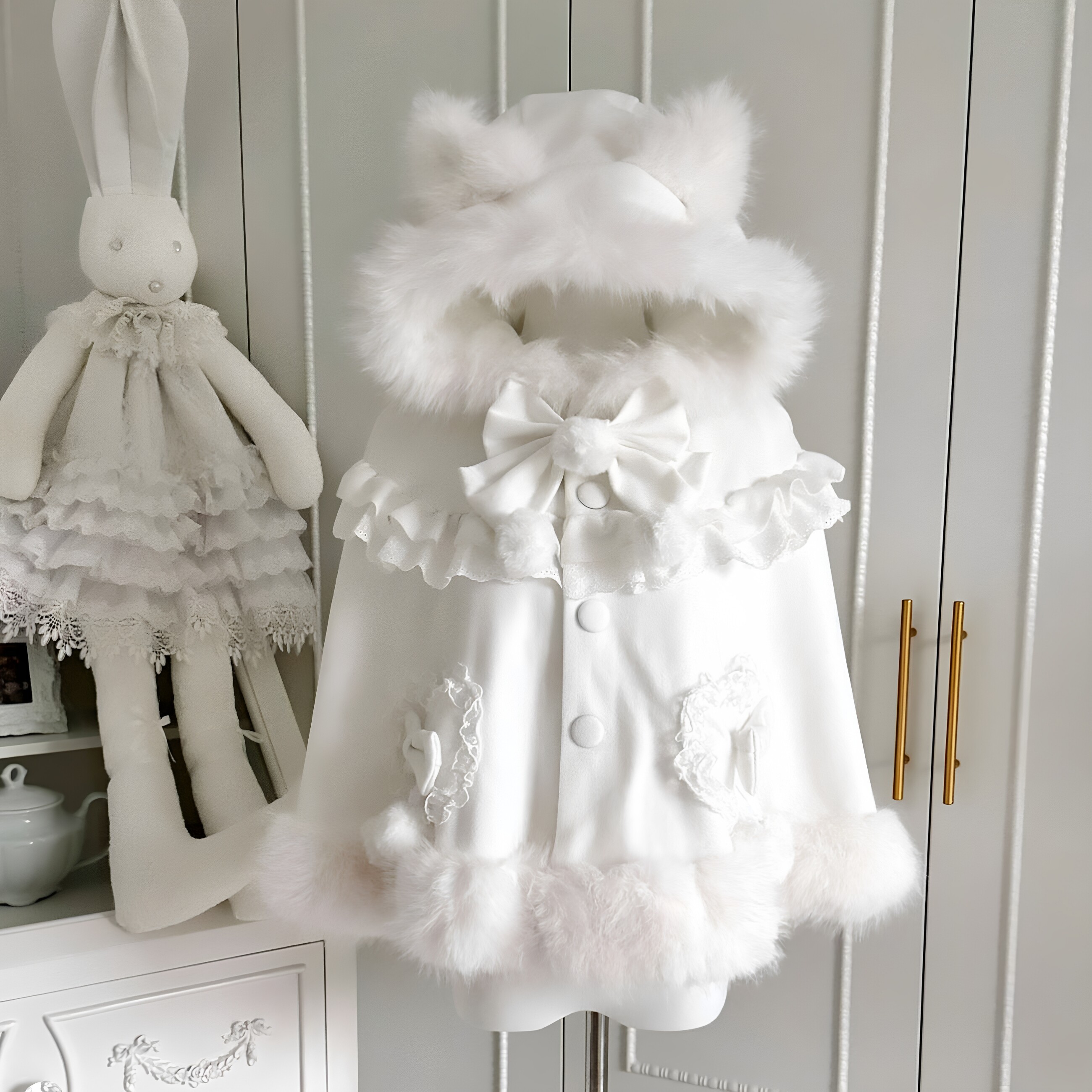 雪绒熊叙秋冬Lolita毛绒斗篷外套