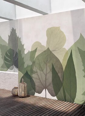 MASAR原创手绘插画植物叶子定制壁画清新绿色餐厅墙纸背景墙壁纸