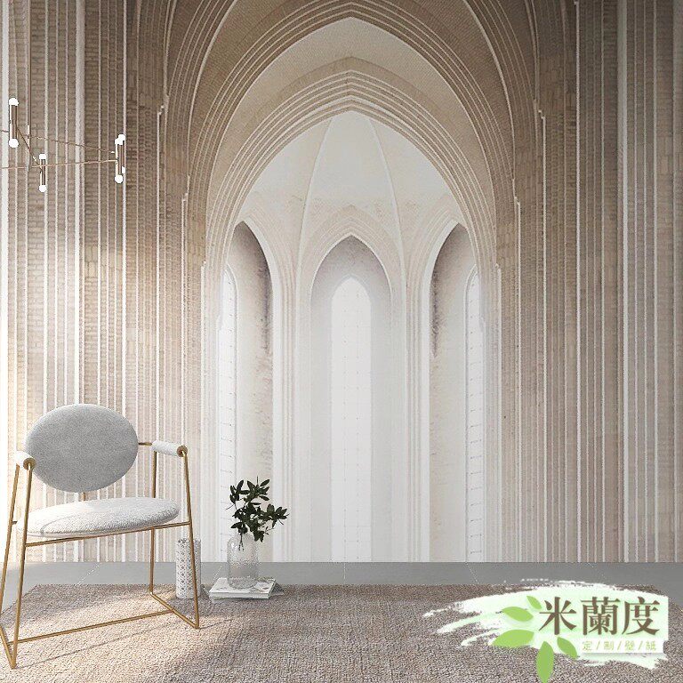 欧式复古墙布教堂宫殿建筑壁纸网红拍照背景墙纸视觉延伸空间壁纸