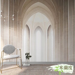 欧式 复古墙布教堂宫殿建筑壁纸网红拍照背景墙纸视觉延伸空间壁纸