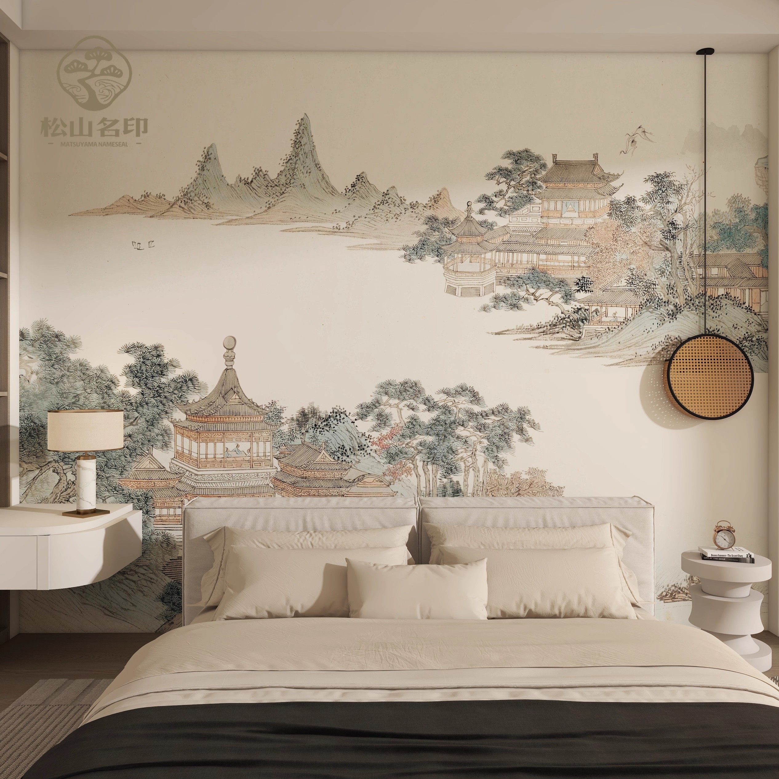 新中式复古水墨山水楼阁壁布壁纸客厅酒店背景茶室工装装饰背景,家装主材,定制壁画,淘宝优惠券,粉丝福利购,淘宝优惠卷