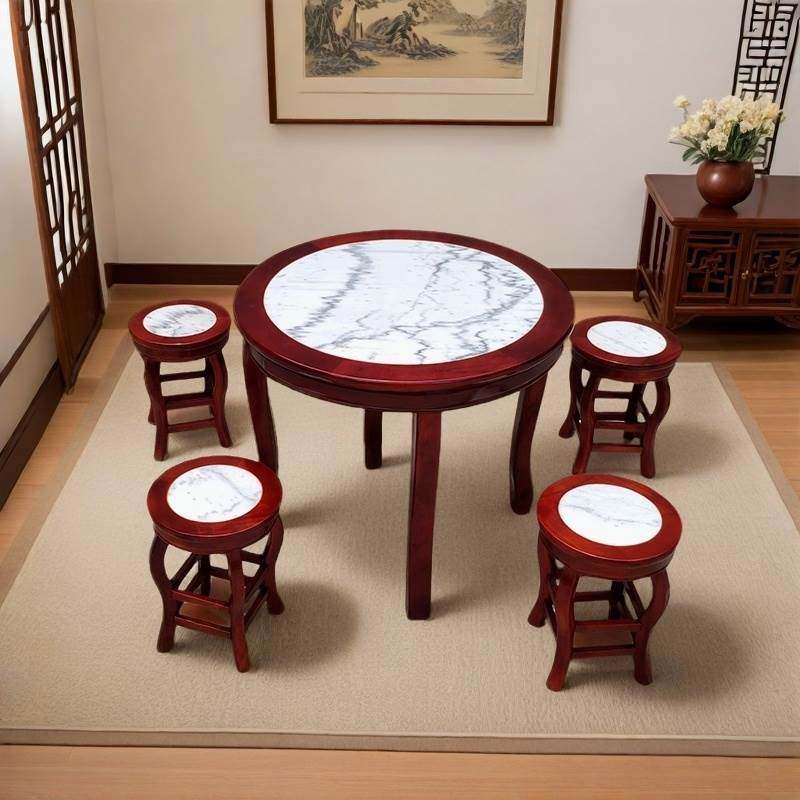 复古中式实木云石商用粉店糖水凉茶店桌椅快餐桌大理石面馆圆桌子