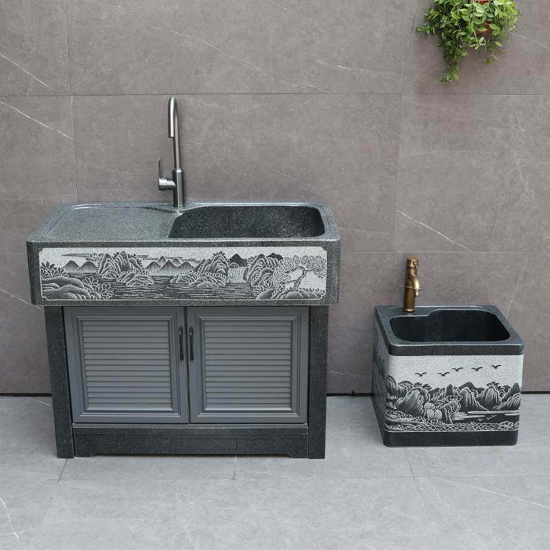 天然大理石头洗衣池户外一体洗手台盆石材操作台院子洗菜水槽家用