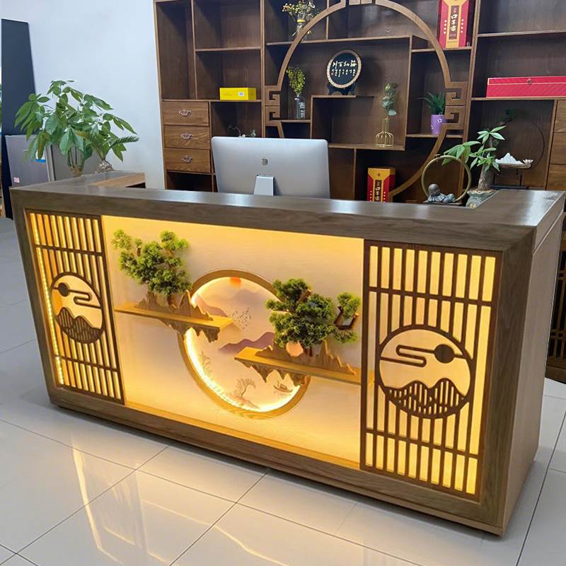 新中式收银台吧台前台接待台酒店服装店餐饮商用柜台定制包邮实木