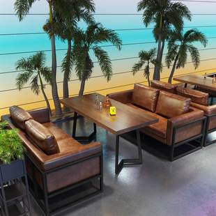 西海岸风小酒馆酒吧沙发卡座烧烤店西餐厅咖啡厅清吧茶楼桌椅组合