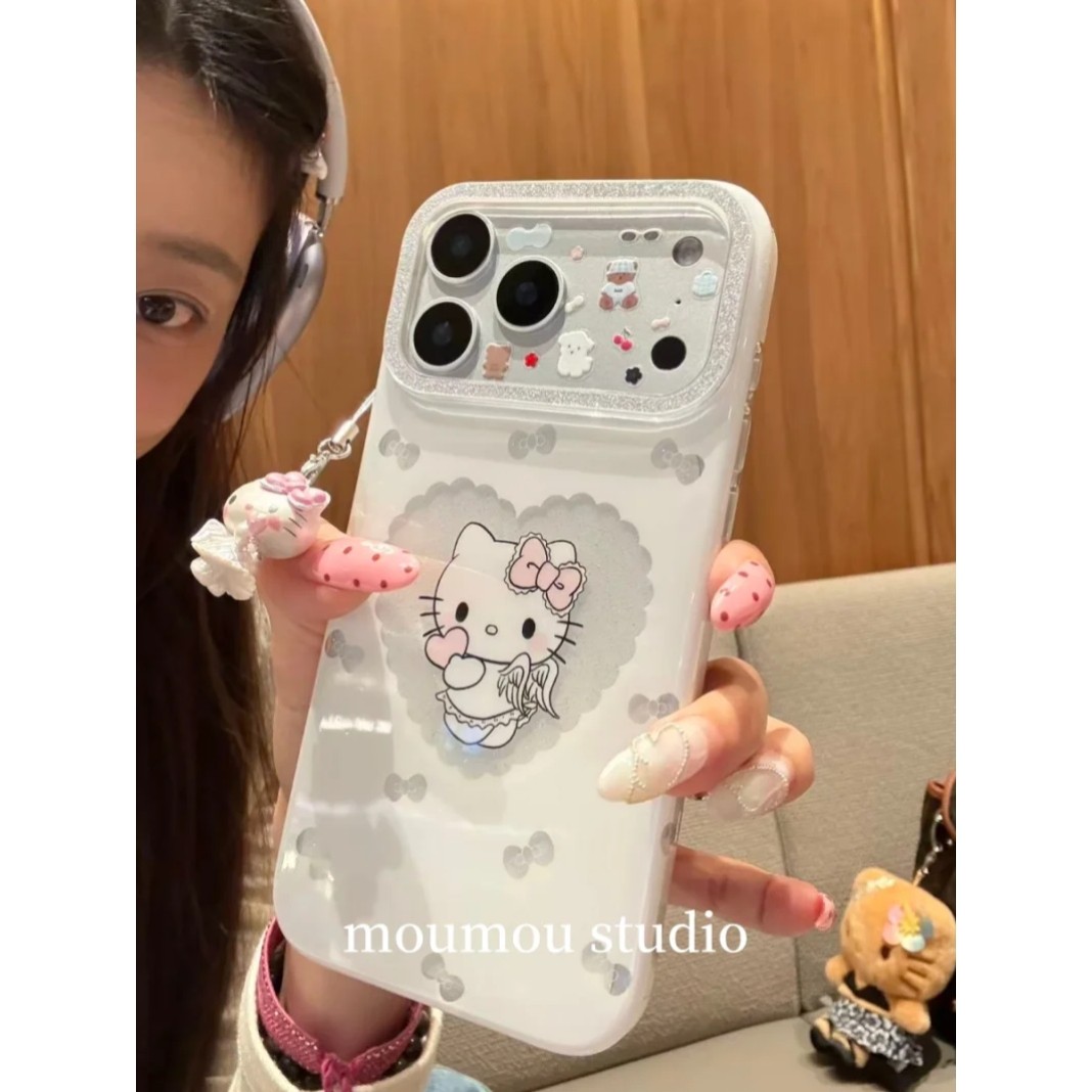 MOMOMOSTUDIOS韩系ins镂空爱心纯白KT猫挂件适用iPhone17promax新款16pro苹果手机壳15p