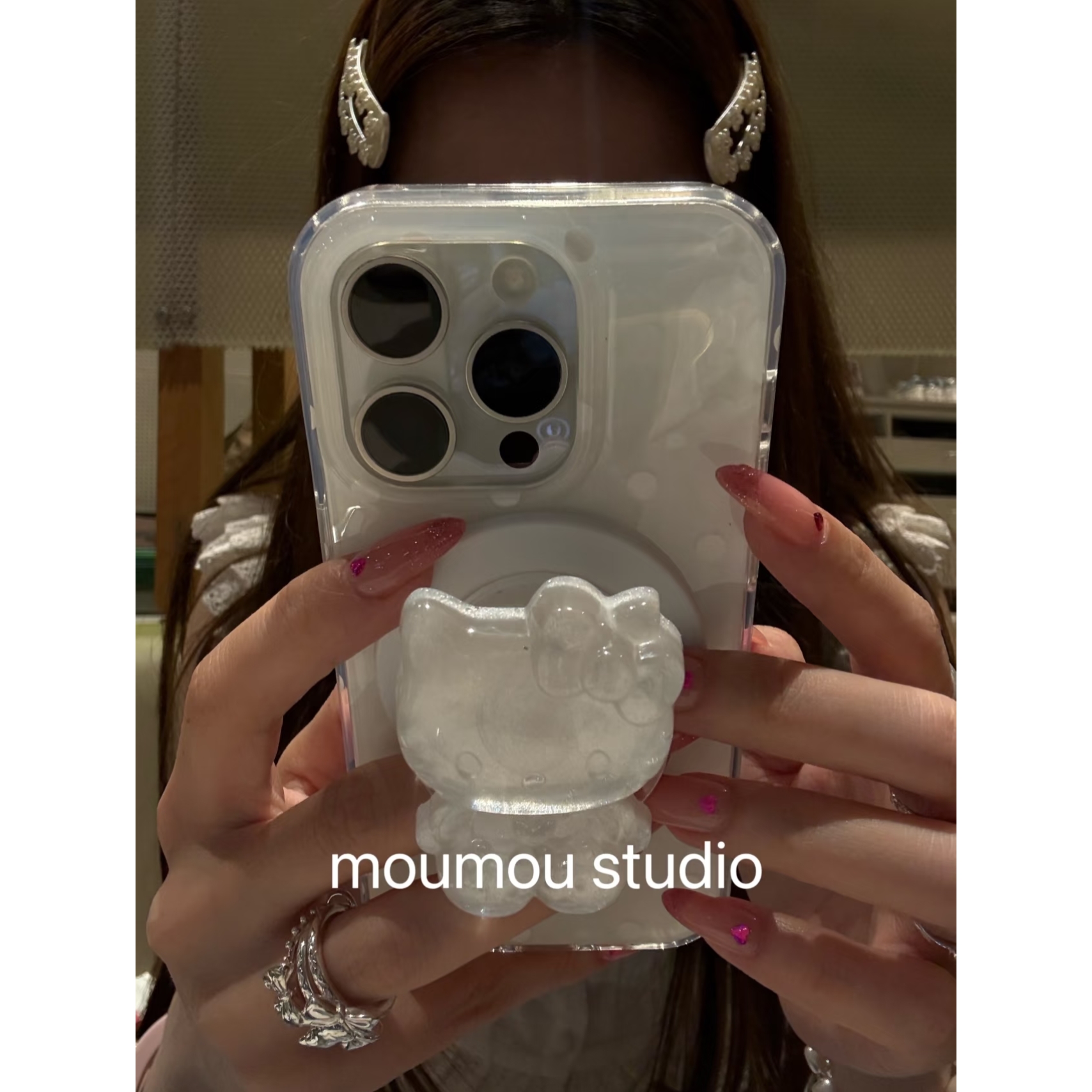 高级感波点蝴蝶结KT支架手机壳