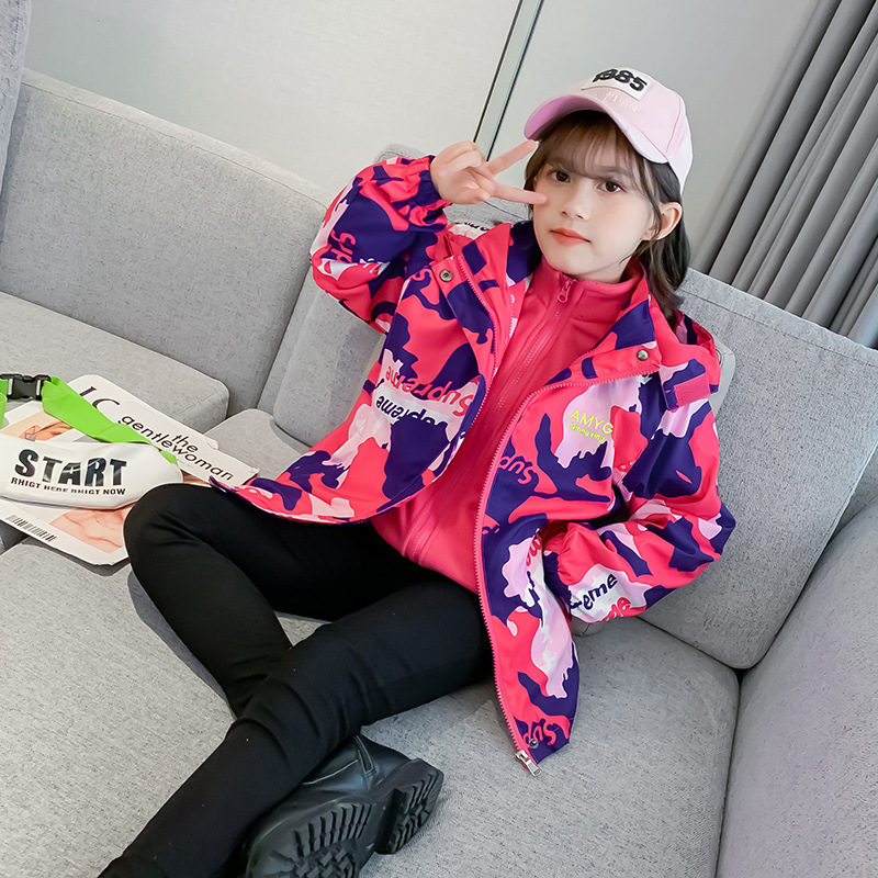 女童三合一冲锋衣外套可拆卸2025秋冬款三防风衣拉链衫中大童