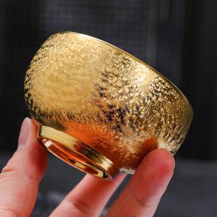 单杯功夫茶具鎏金银主人杯建盏禅定杯品茗杯金盏茶杯家用金色茶盏
