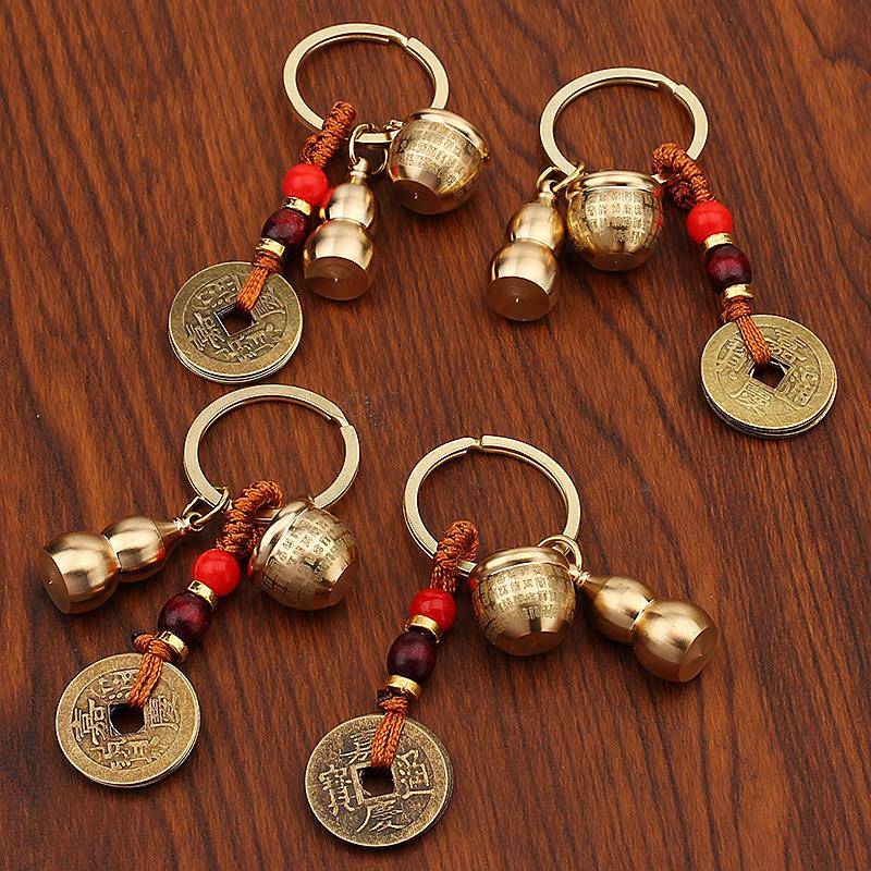 迷你百福缸黄铜钥匙扣车锁匙挂件五帝钱葫芦景区小商品地摊