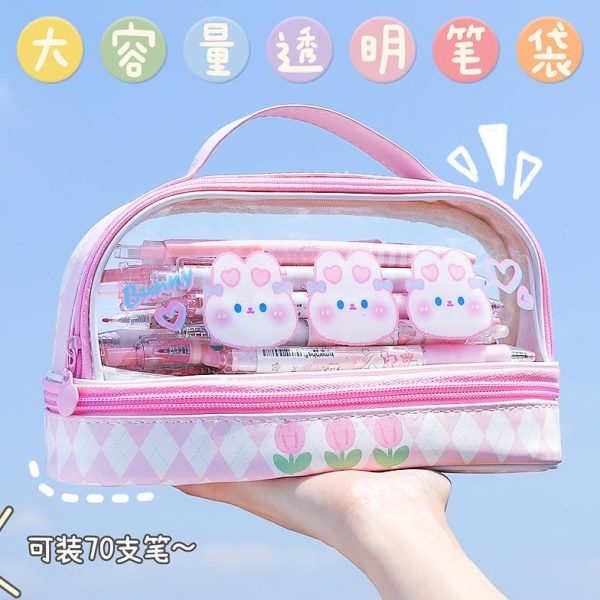 小清新手提盒女生大容量儿童铅笔笔袋小学生收纳包可爱简约文具袋