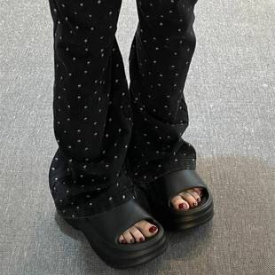 黑色增高厚底拖鞋 女夏季 外穿ev踩屎感超软防滑臭海边沙滩凉拖鞋