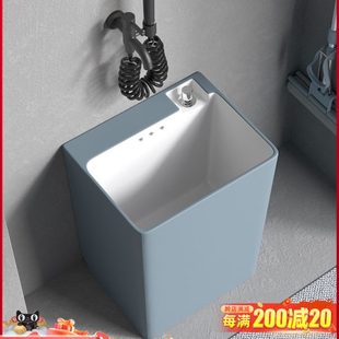 蓝拖布池经典 墩布陶瓷W卫拖把池灰色50加高池 落地式 阳台家用新款