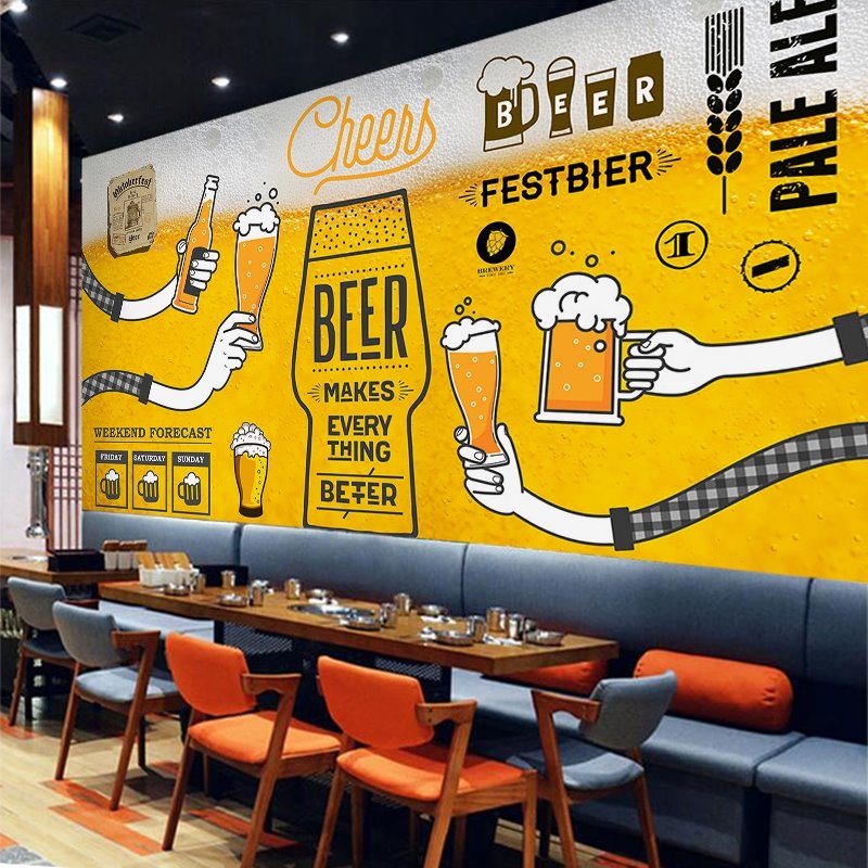 定制精酿啤酒屋墙纸工业风酒吧清吧装修背景墙布炸串店小酒馆壁纸