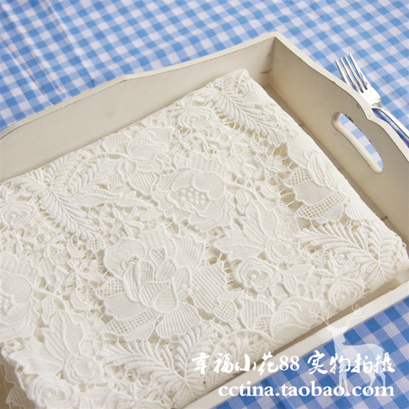 N2 纯色牛奶丝立体刺绣蕾丝面料 镂空花朵水溶蕾丝面料/布料