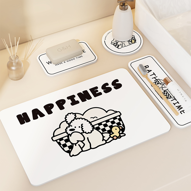 卡通可爱卫生间洗漱垫吸水速干浴室牙刷杯垫硬硅藻泥洗手台吸水垫