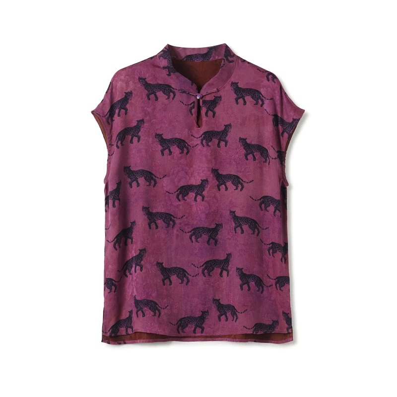 【豹富豹美】满分桑蚕丝国风中式V领上衣DX25AS187