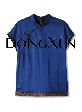 【步步生莲】桑蚕丝香云纱满分真丝龟裂纹拼接宋锦上衣DX25AS196