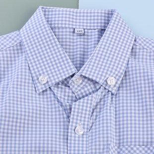 男童夏装短袖衬衫中小学生校服格子蓝色衬衣儿童纯棉上衣班服园服