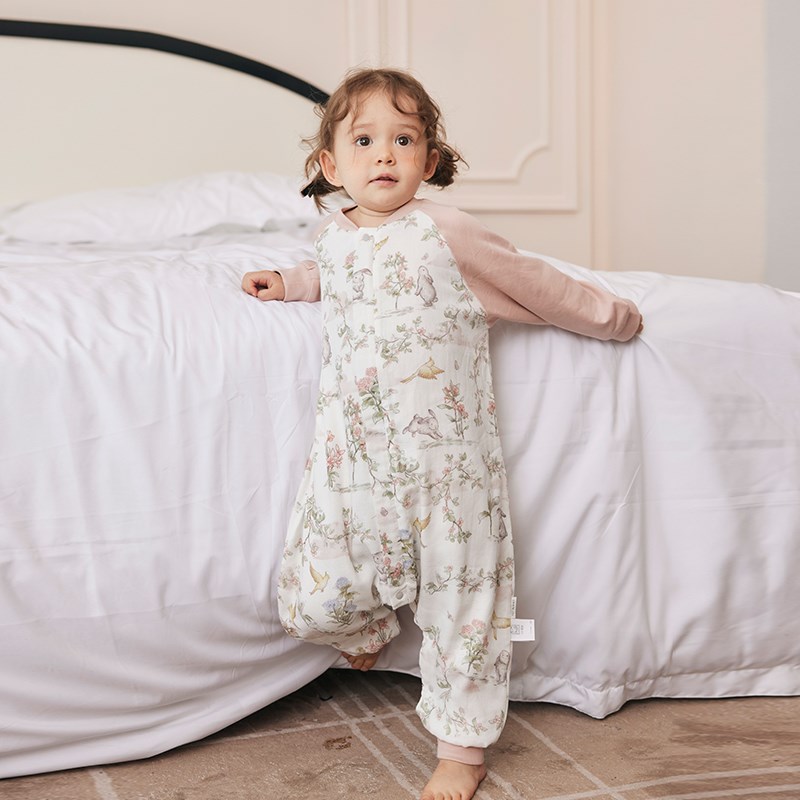 721星球婴幼儿睡袋四层竹棉纱布儿童长袖分腿宝宝防踢被四季通用