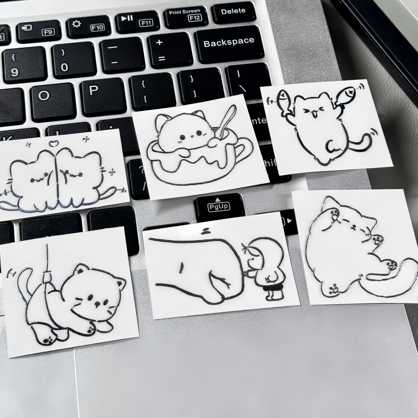6张可爱小猫3D立体悬挂龙猫电镀金属贴纸diy玻璃门窗电动车摩托车手机笔记本电脑平板耳机盒头盔防水贴纸