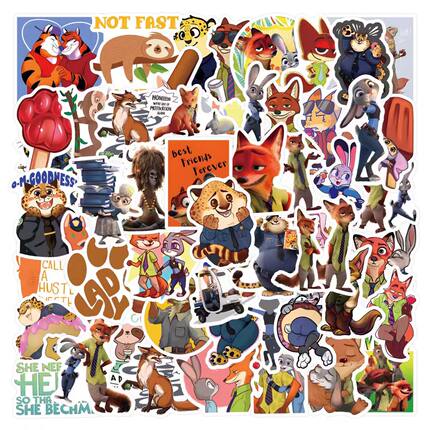 50张搞笑冒险动画疯狂动物城朱迪尼克本杰明闪电贴纸装饰手机电脑充电宝笔记本水杯桌面墙面防水贴纸