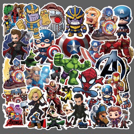 50张Q版卡通动作动画电影合集漫威贴纸装饰手机电脑充电宝笔记本水杯收纳柜储物箱桌面墙面不干胶防水贴纸
