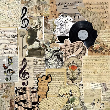 30张复古音乐会不规则形状ins风贴纸装饰手机电脑充电宝行李箱笔记本水杯桌面墙面收纳柜ipad手账素材贴纸