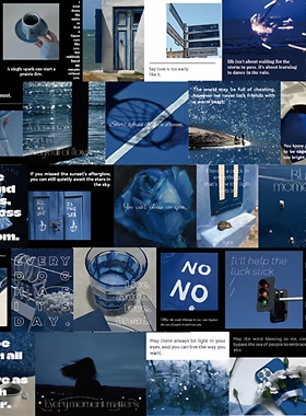 30张蓝调与暖黄色ins风方形贴纸装饰手机电脑笔记本ipad充电宝行李箱桌面墙面收纳柜水杯摆件手账素材贴纸